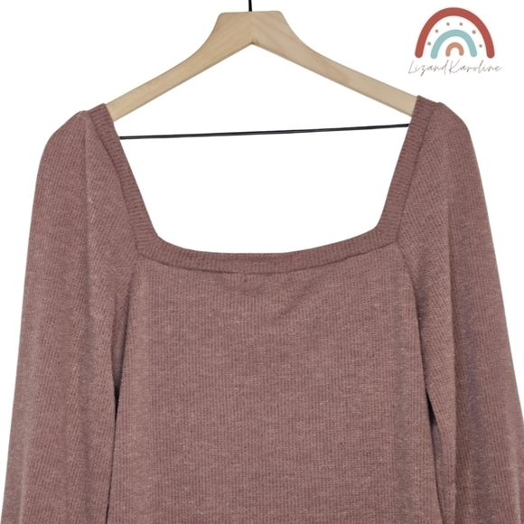 New! Heatherly Ribbed Knit Square Neck Sweater Top - Picture 5 of 11